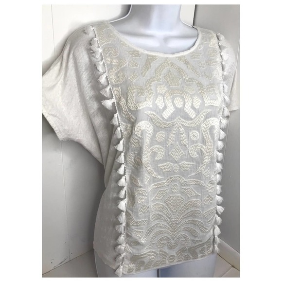 J. Crew | Linen Boho Pom Fringe Detailed Blouse - Picture 3 of 10